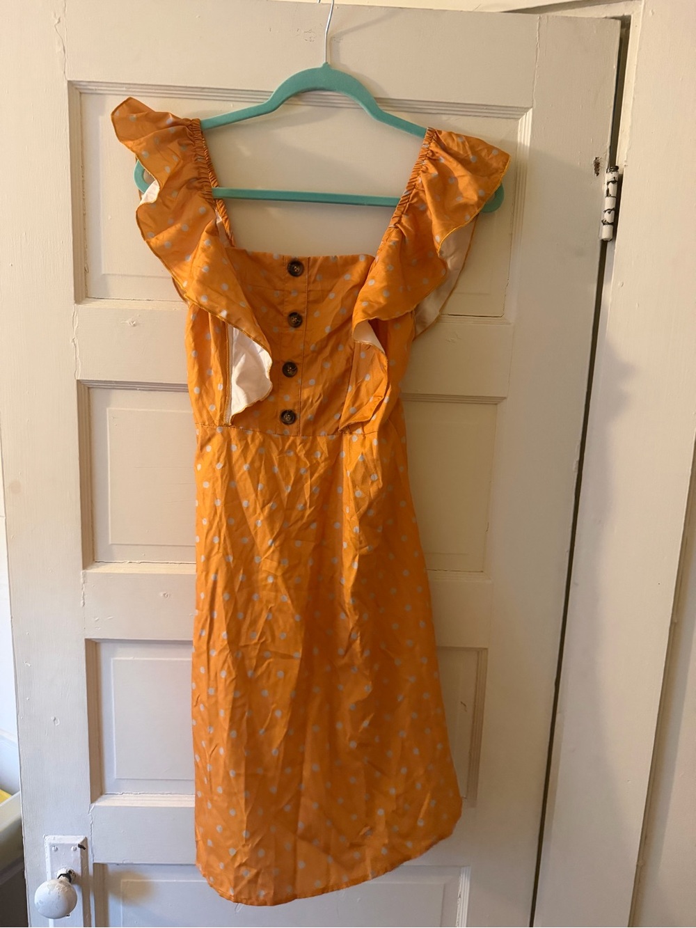 SHEIN Orange Polka Dot Ruffle Sleeve Dress